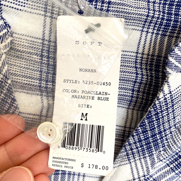 NWT Soft Joie Noraha Blue+White Plaid Dress - Picture 6 of 8